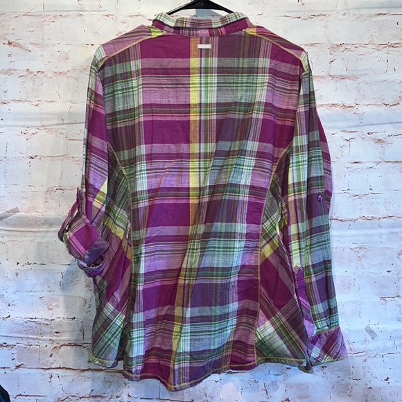 Columbia Camp Henry womens plus long sleeve blouse plaid roll tab cotton 2X - Picture 7 of 9